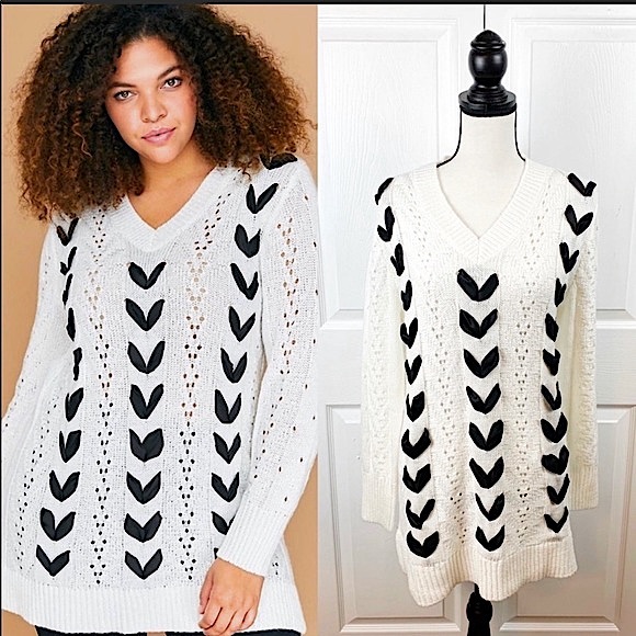 Lane Bryant Sweaters - Lane Bryant Chiffon Trim Chunky Knit Sweater